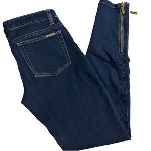 Michael Kors Skinny Jeans Zipper Ankle Leg Hem Size 2 Stretch Dark Wash Decal
